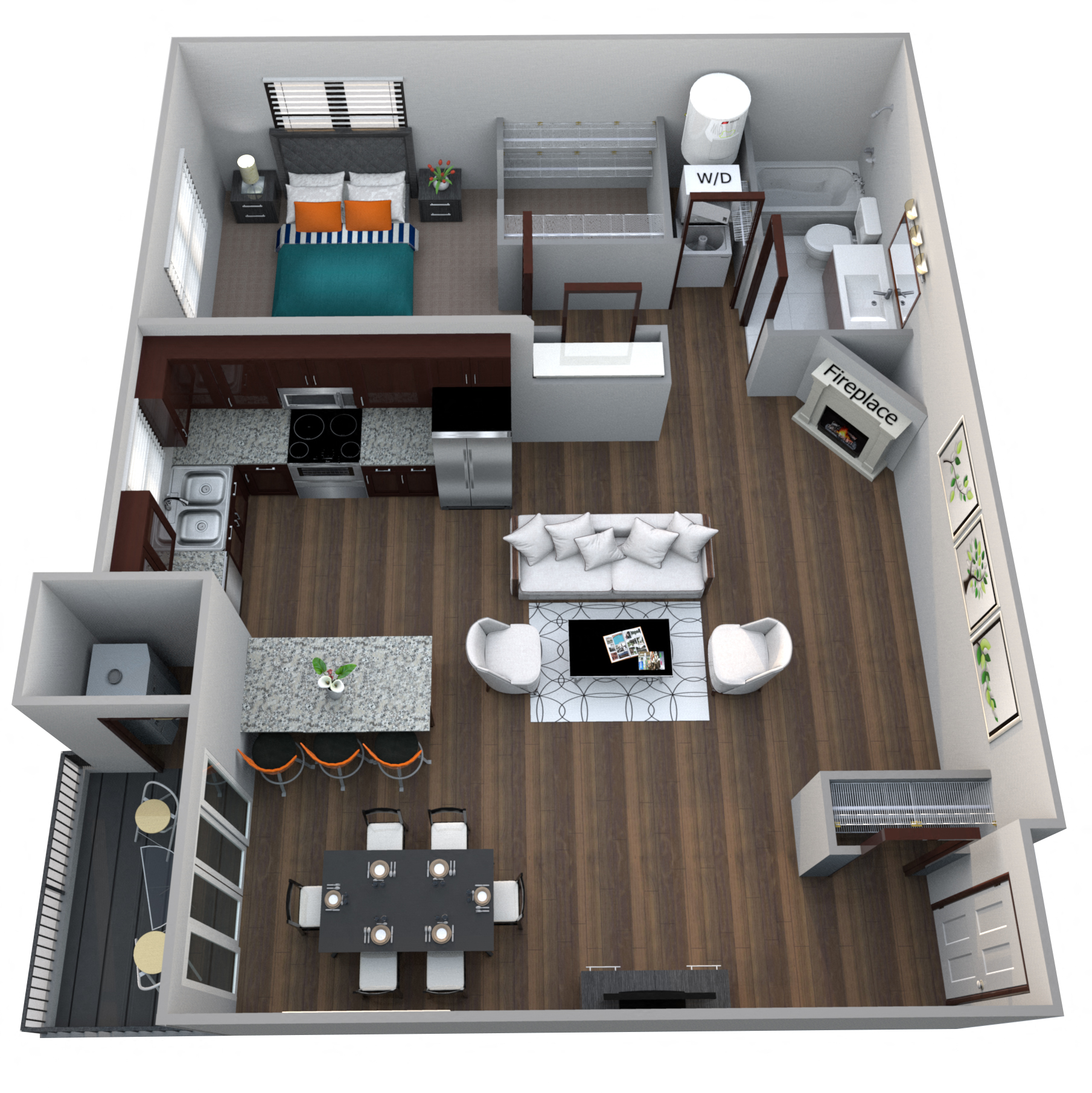 Floor plan for 1 bed, 1 bath, 1010 sqft